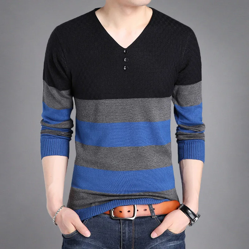 Корейский модный мужской брендовый свитер 2020 деловой для отдыха пуловер с V