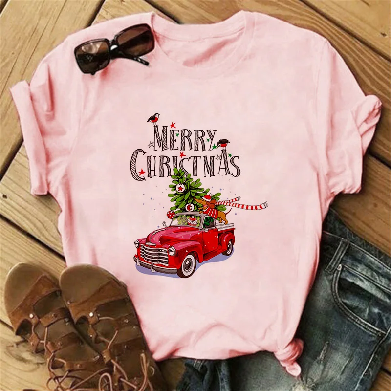 

Kawaii Christmas tree Graphic Printing Fashion Casual Clothing Short Sleeve Cartoon T-shirt Female Clothes Tops Tshirt Women Tee