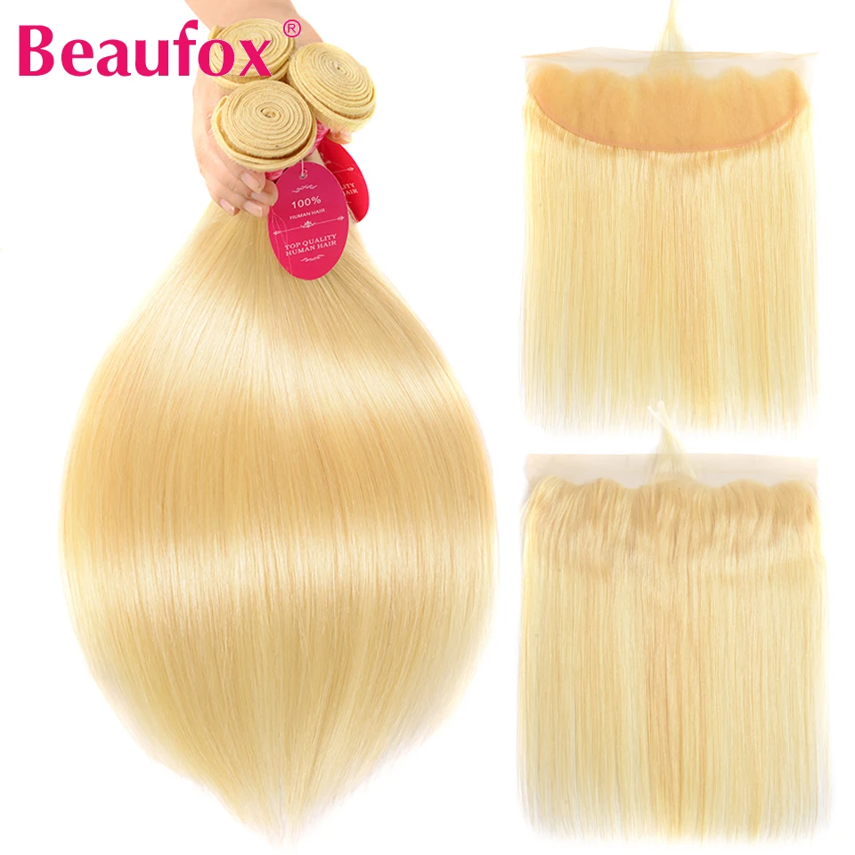 Фото Beaufox 613 пряди с фронтальной перуанской прямой волос человеческие волосы блонд Remy |