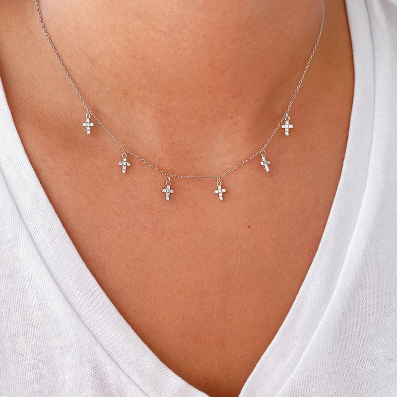 

AIDE Fashion Zircon Choker Necklace For Women INS Moon/Cross/Geometric Clavicle Chain 925 Sterling Silver Collares Fine Jewelry