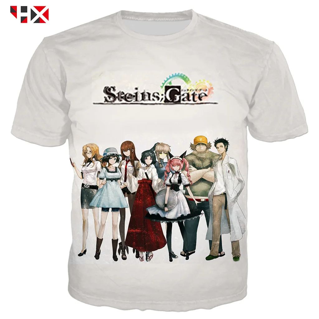 HX Summer Harajuku Short Sleeve T-Shirt 3D Print Men/Women Anime Steins Gate T Shirt Casual Streetwear Cute Pullover Tops HX780 | Мужская