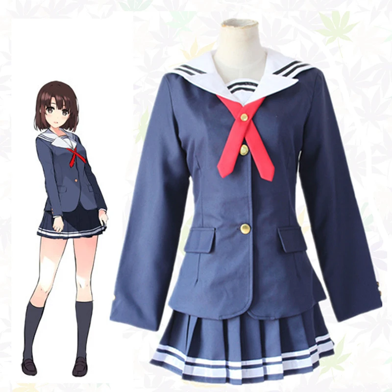 

Anime Saekano How to Raise a Boring Girlfriend Megumi Kato Cosplay Coat High School Uniform JK Sailor Suit Shirt Skirt Costumes