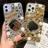 luxury diamond bowknot flower case cover for iphone 12 mini 11 pro xs max xr x 8 7 6s plus se bling crystal make up mirror case