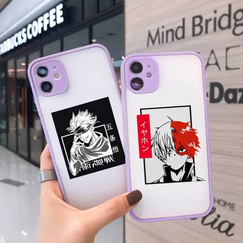 

my hero academia Phone Case For iPhone 12 11 Mini Pro XR XS Max 7 8 Plus X Matte transparent Purple Back Cover