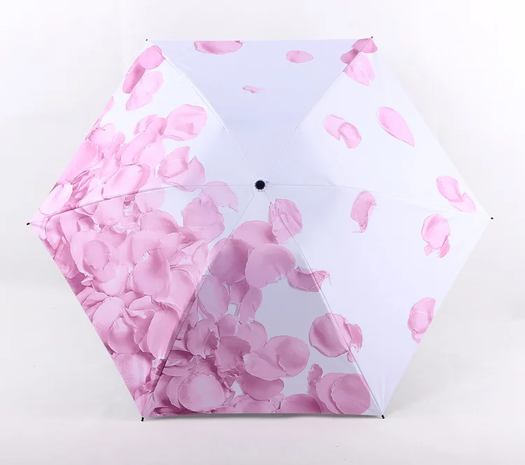 

Glue Sunscreen UV Protection Women Parasol Rose Petal Printing Umbrella Tri-fold Easy Open And Close Folding Umbrella