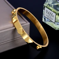luxury brand stainless steel gold color big rivet bangle bracelet for men women wedding party jewelry gift