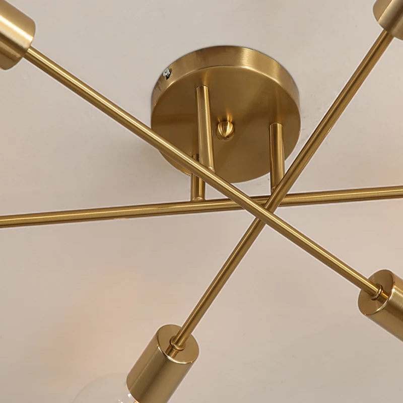 Sputnik-accesorio de iluminación tipo araña, lámpara de techo de montaje semiempotrado nórdico, iluminación de oro antiguo cepillado, 6 luces, decoración del hogar