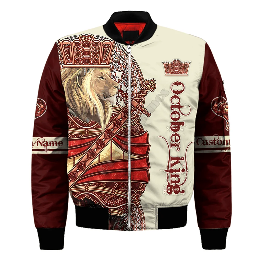 Custom name King Lion Royal Bomber Jackets 3D Printed Jacket Women For Men winter autumn warm zipper coat Choose your month