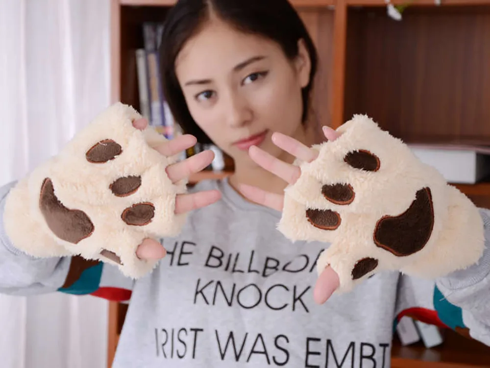 Новые женские Кошачий коготь зимние Перчатки vWrist руки теплые вязаные клавиатура