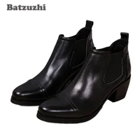 batzuzhi 6 5cm heels men boots black ankle boots genuine leather men business wedding shoes zapatos hombre big sizes 46