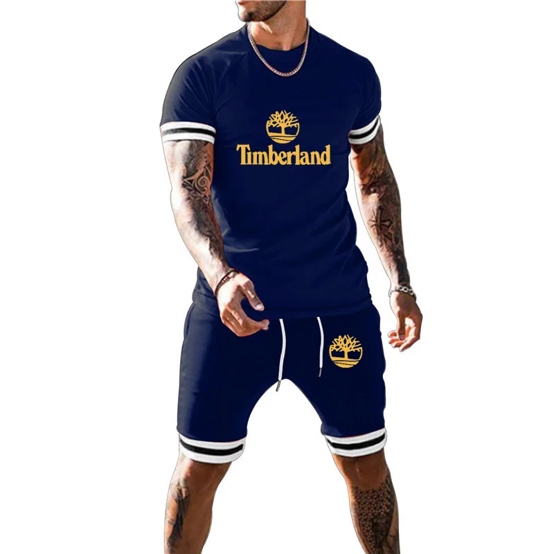 

2021 New Summer Oversized T-shirt Brand Men Beach Shorts Sets Streetwear Tracksuit Men's Suit men's trend short sleeve T-shirt