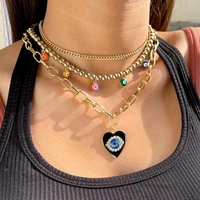 turkish heart crystal evil eyes beads pendant necklace for women multilayer devil eye metal bead choker necklace boho jewelry