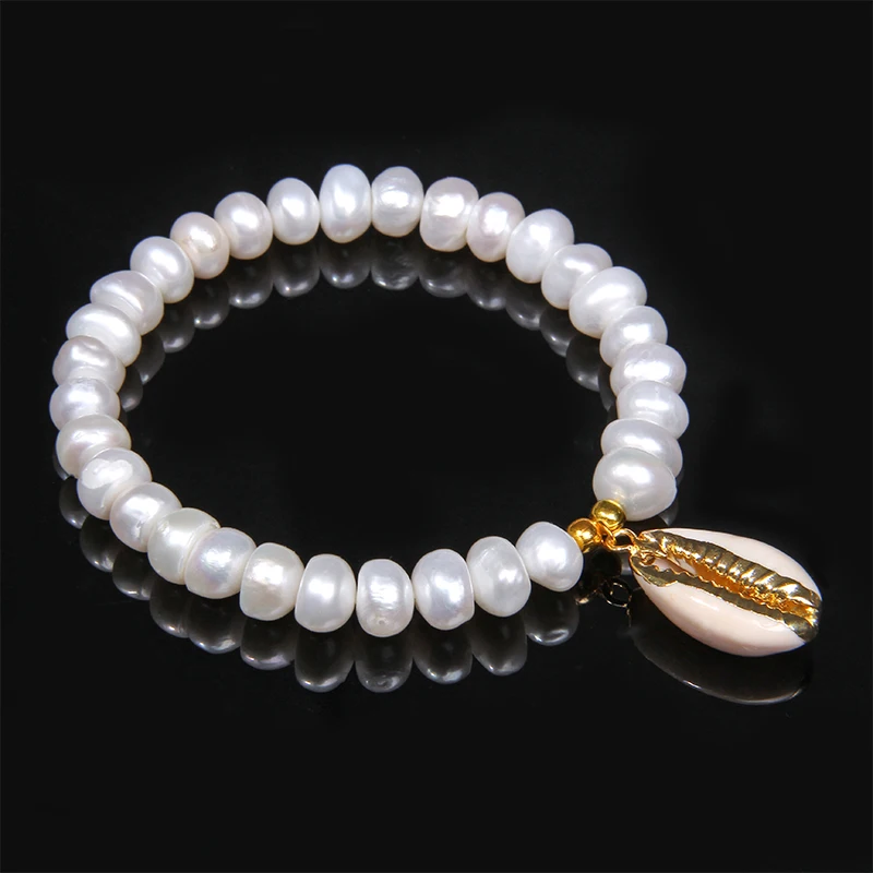 Boho Shell& пресноводный жемчуг браслет Seashell Cowry Shell Conch браслет для женщин ювелирные изделия мала-йога пляж