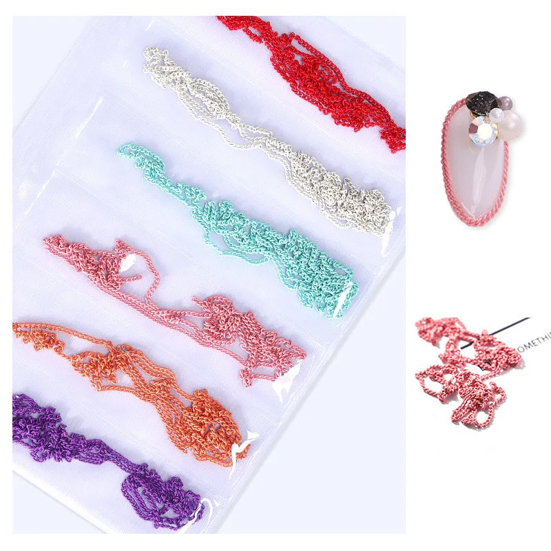 

6 Grids/Pack Metal Chain Nail Art Decoration Colorful Punk Style Chains Gold Sliver Nail Art Accessories DIY Nails Charms