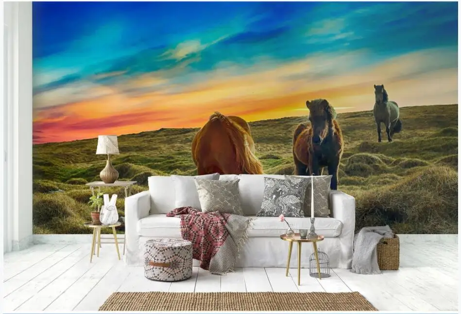 3d обои на заказ фото монгольская лошадь фураж Луг фон для комнаты домашний Декор