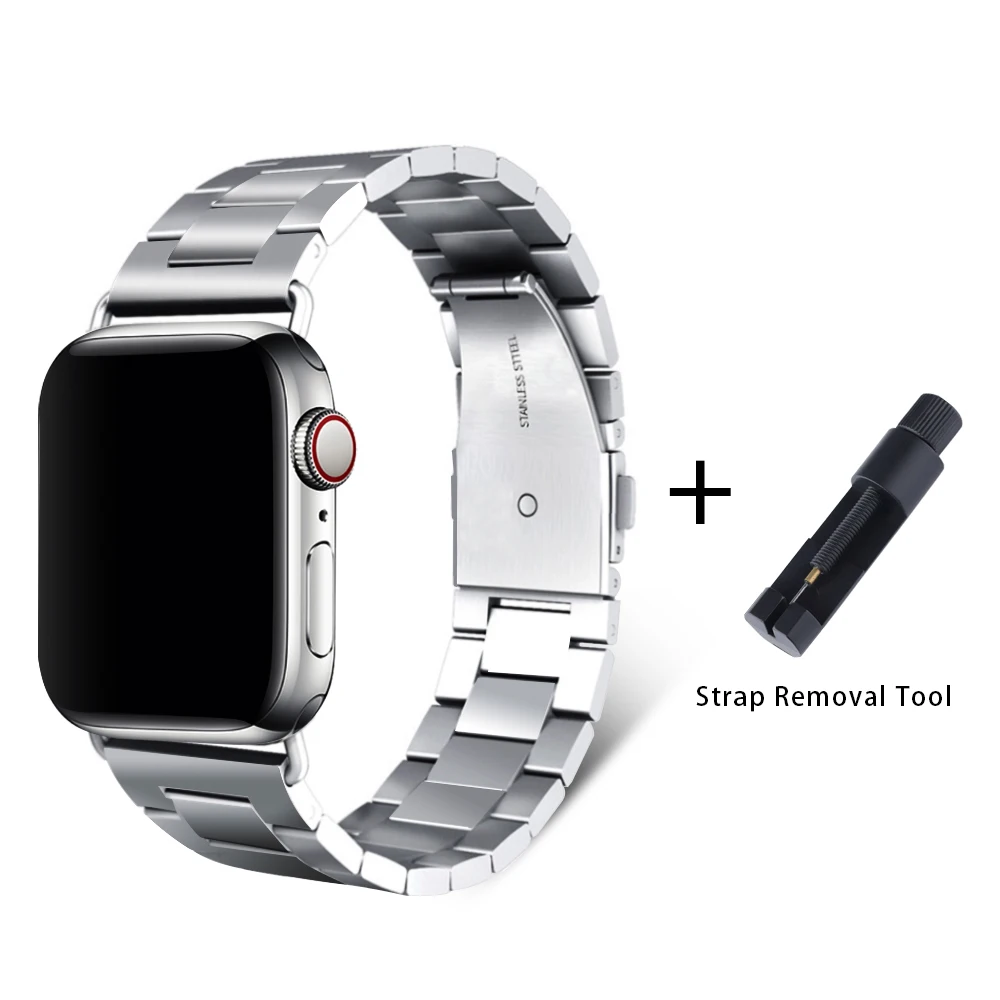 silver Ремешок из нержавеющей стали для Apple Watch 42 мм серия 5 4 3 2 1 сменная классическая версия для iWatch ремешок 38 мм металлический ремень - Цвет ремешка: silver