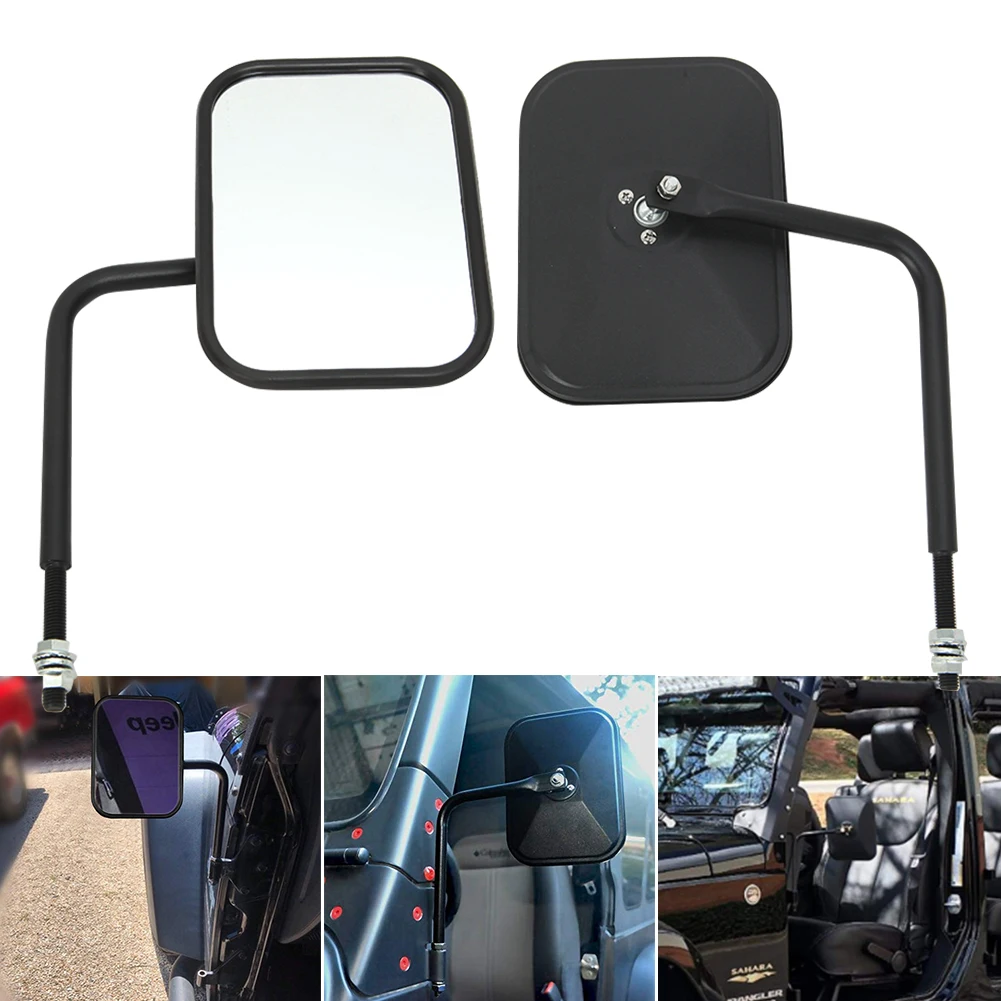 2PCS Adjustable Replacement Shake Proof Side View Door Off Mirror Bolt On Rectangular Accessories Hinge Mount For Jeep JK JL JT |