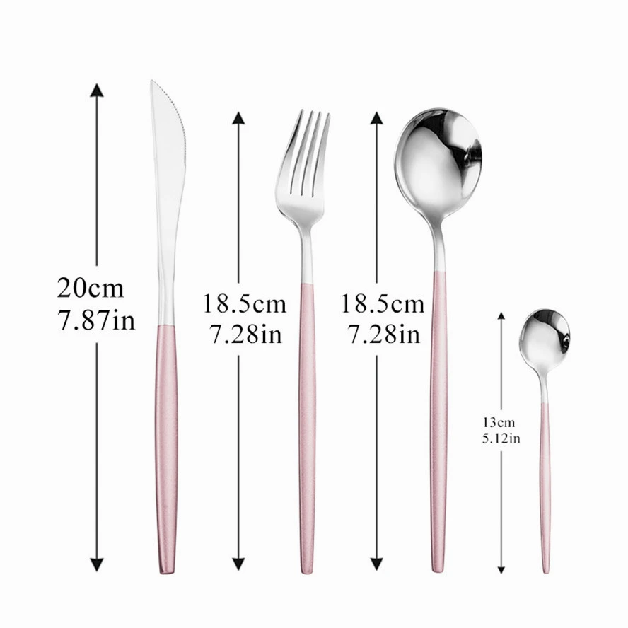 

Pink Silver 18/10 Stainless Steel Dinnerware Cutlery Set Tableware Silverware Salad Forks Spoon Knives Set Complete Dinner Set