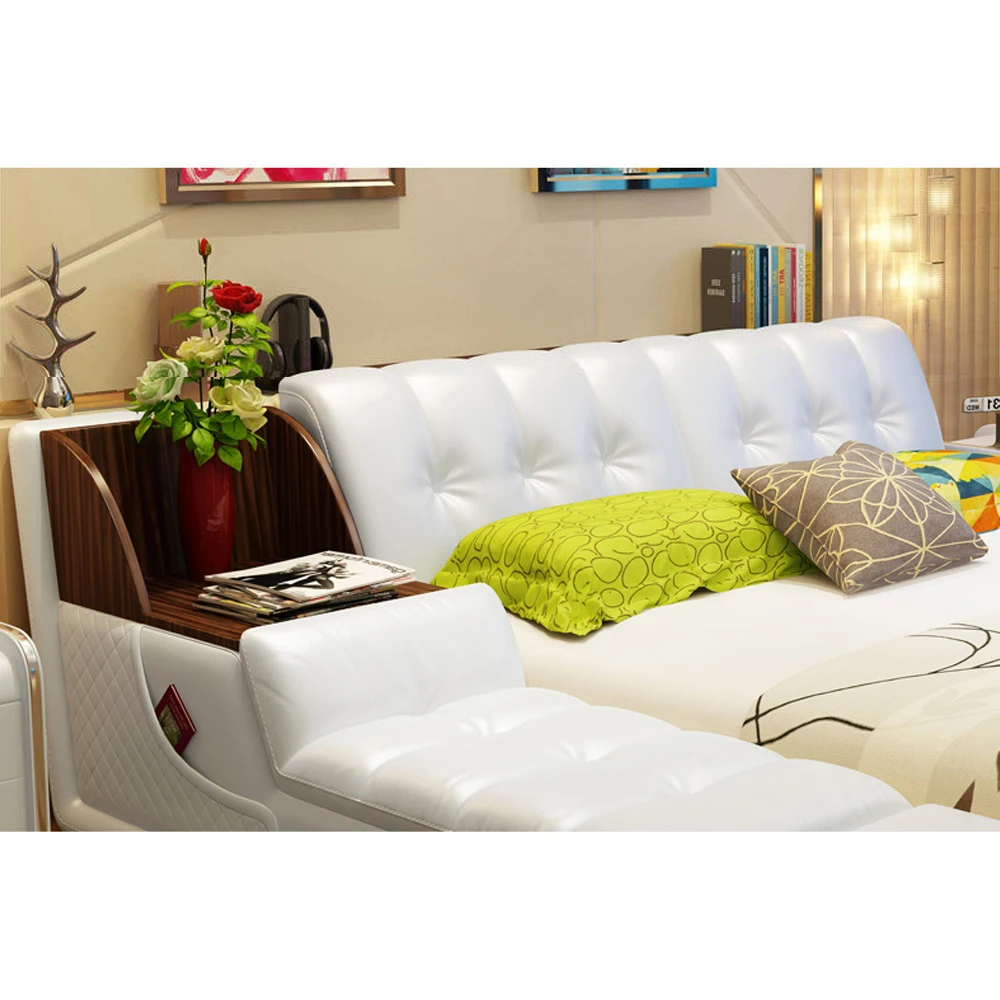 Современные мягкие кровати с рамкой из натуральной кожи домашняя мебель для