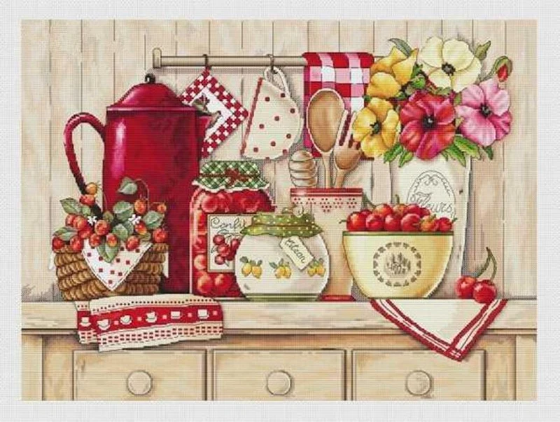 Коллекция Gold 2021 вышивка фруктами буфет крестиком современный дизайн 100%
