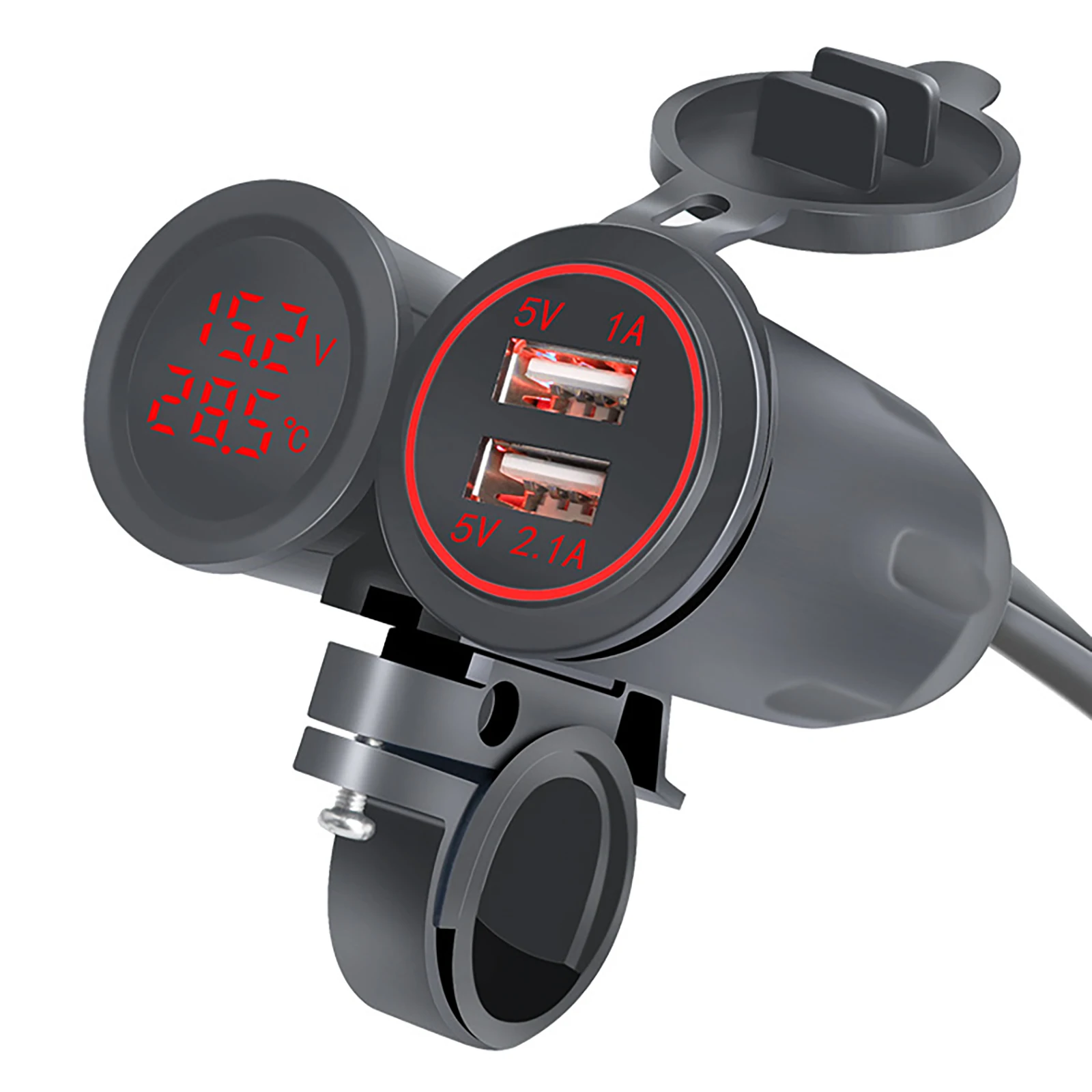 

9V-30V 5V 3.1A Motorcycle Dual USB Wired Charger Voltage Temperature Display Voltmeter Handlebar Mount