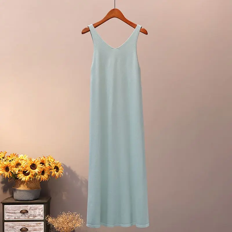 GIGOGOU карамельный цвет женское длинное трикотажное платье с лямкой на шее весна