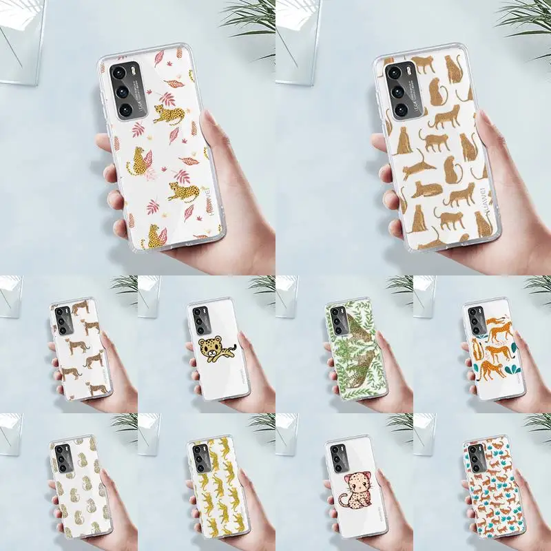 

Leopard animal Phone Case Transparent For Huawei MATE P 40 30 20 10 pro plus lite X 5G Soft TPU Clear Mobile bags