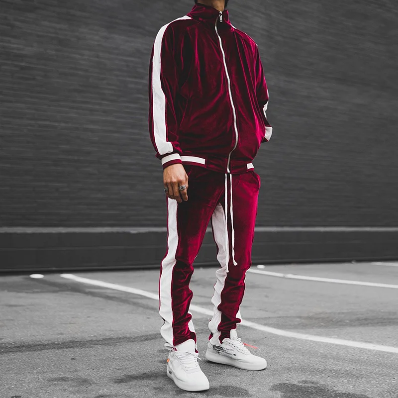 

Men Joggers Suit Sets Gold Velvet Tracksuit Man Brand Spring Autumn Sport Suit Male Hoodies+ Pants Warm Sportswear Clothing