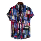 Рубашка мужская с винтажным принтом 40 #, гавайская пляжная летняя сорочка в этническом стиле с отложным воротником и короткими рукавами, одежда для отпуска