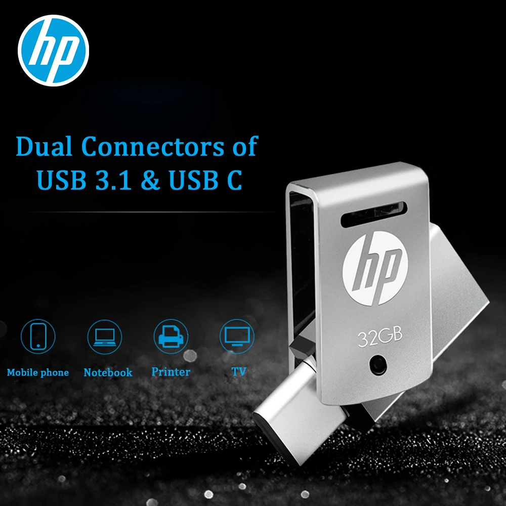 HP Dual USB 3 1 OTG Type C флэш накопитель металлический 32 Гб 64 128 ГБ мини диск Флешка для