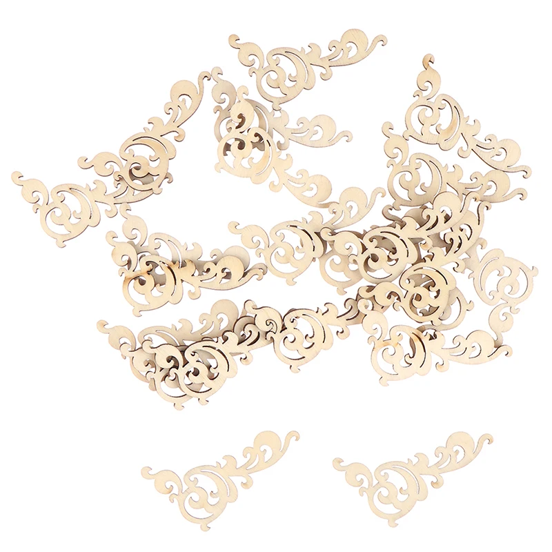 

20Pcs Natural Wood Crafts Scrapbook DIY Book Corner Flower Lace Pattern Wooden Ornaments Handmade Album Corners