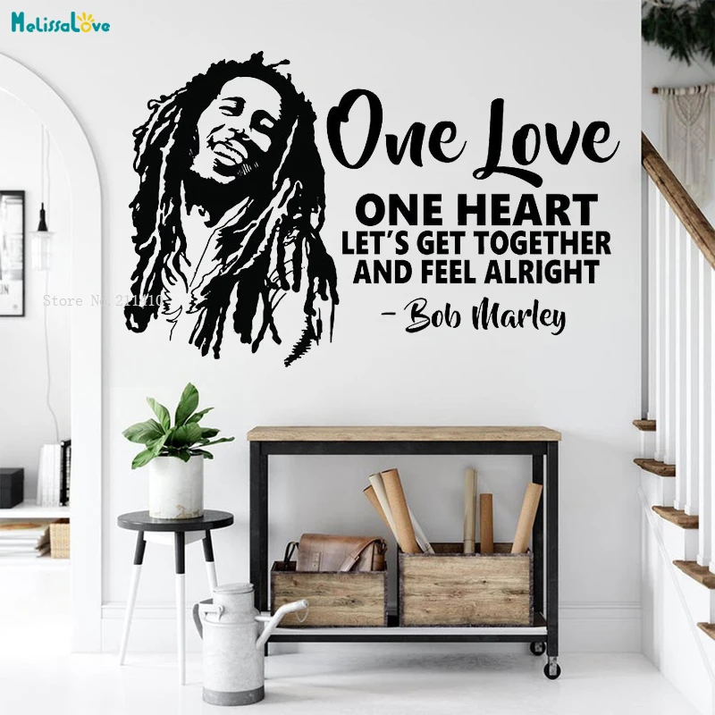 Наклейка на стену с цитатой One Love Heart виниловая художественная наклейка домашний