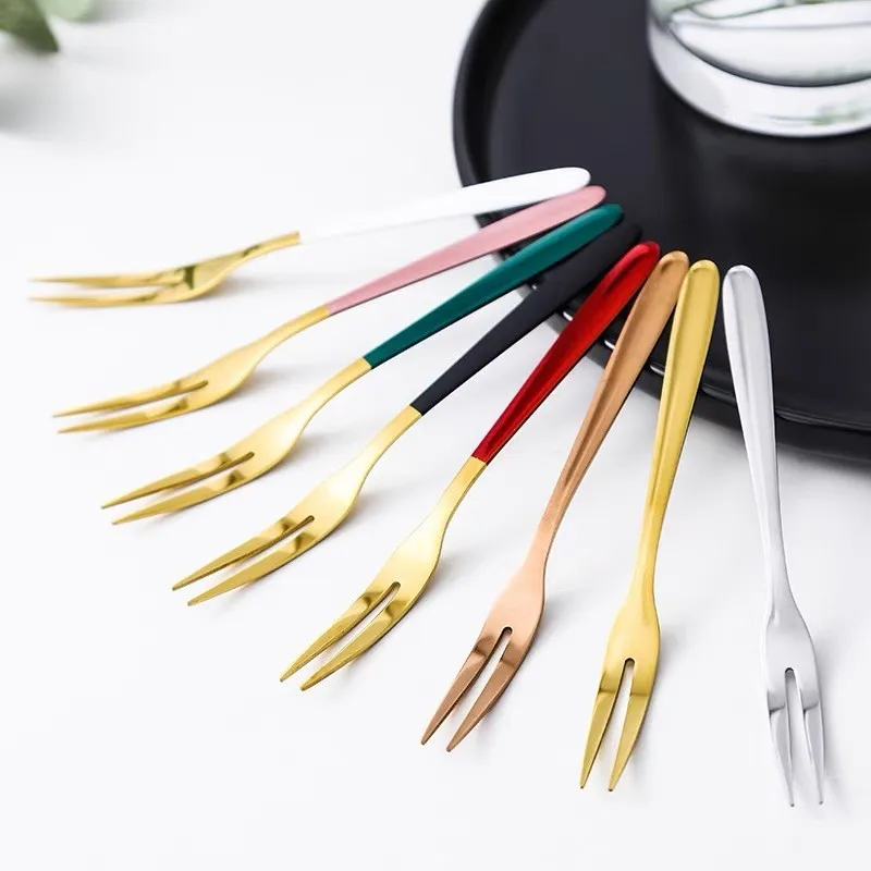 

1Pc Fruit Fork 304 Stainless Steel Gold Two Tooth Afternoon Tea Cake Dessert Exquisite Fork For Cake In Party Home Kitchen Acces