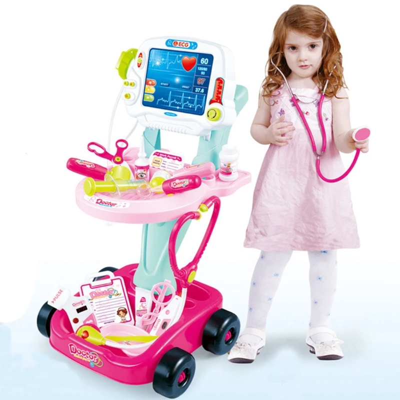 

New Medical- Play Set Multi-Functional Doctor Cart Kit Simulated Stethoscope Syringe and X-ray with Lights for Toddlers Toys