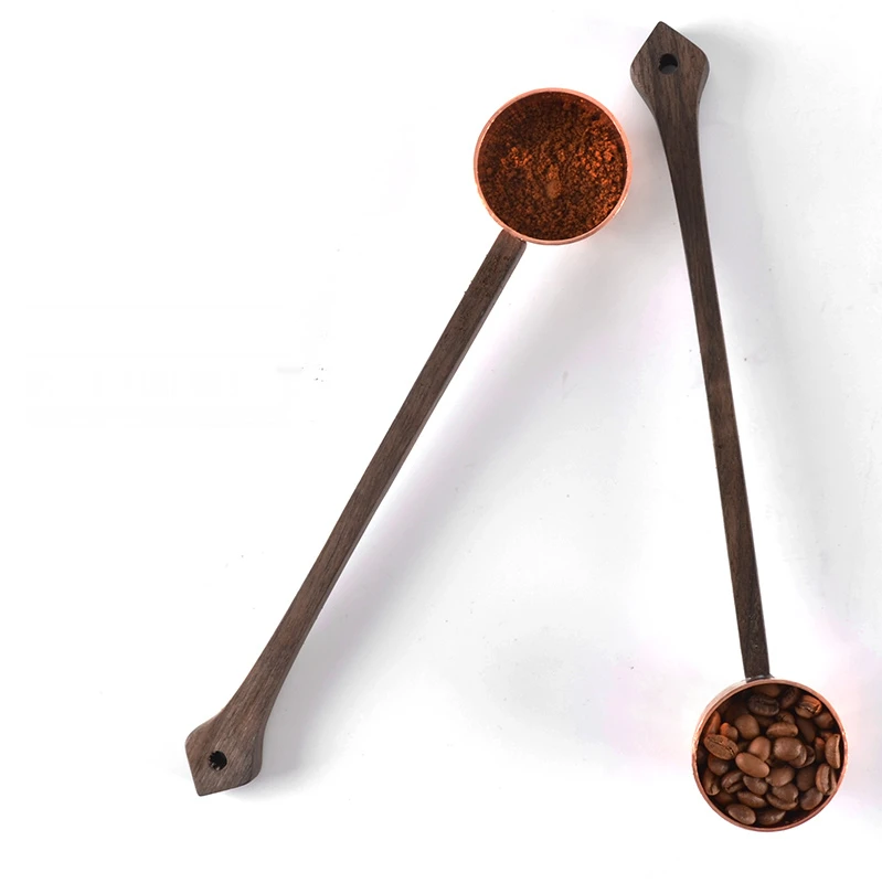 Cuchara de caf&eacute; en polvo de cobre, cuchara de madera maciza, 10g, cuchara dosificadora, electrodom&eacute;sticos de caf&eacute;, cuchara de calavera-0