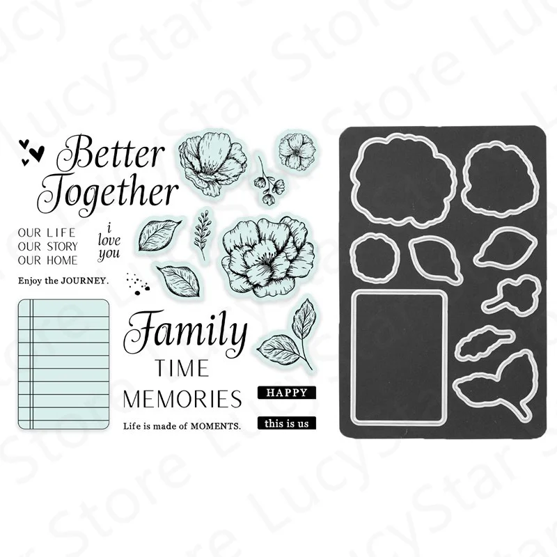 

Flowers and notepad Pattern Clear Stamps and Metal Cutting Dies For DIY Decoration Making Greeting Card Scrapbooking New Arrived