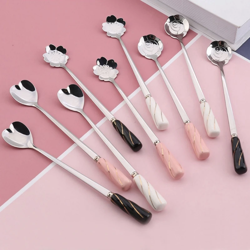 

Stainless Steel Tableware Creative Rose Cherry Flower Coffee Spoon Sugar Spoons Tea Spoon Stir Bar Spoon Stirring Spoons