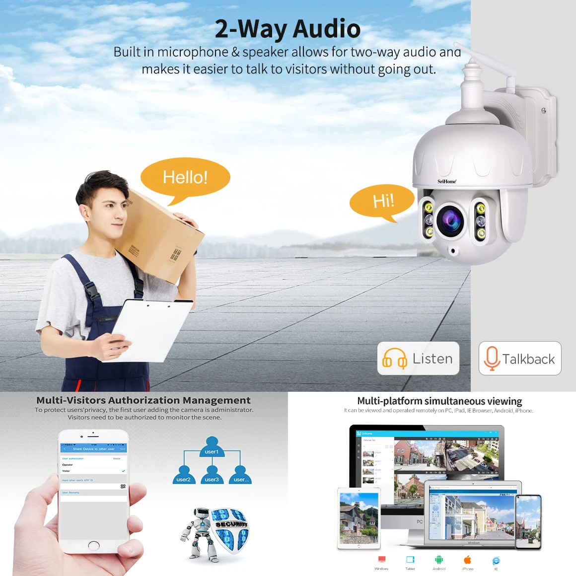 Скидка Sricam SH028 3,0 360 МП 5-кратный оптический зум Wi-Fi наружная IP ° 2-сторонняя стандартная Цветовая беспроводная камера видеонаблюдения PTZ