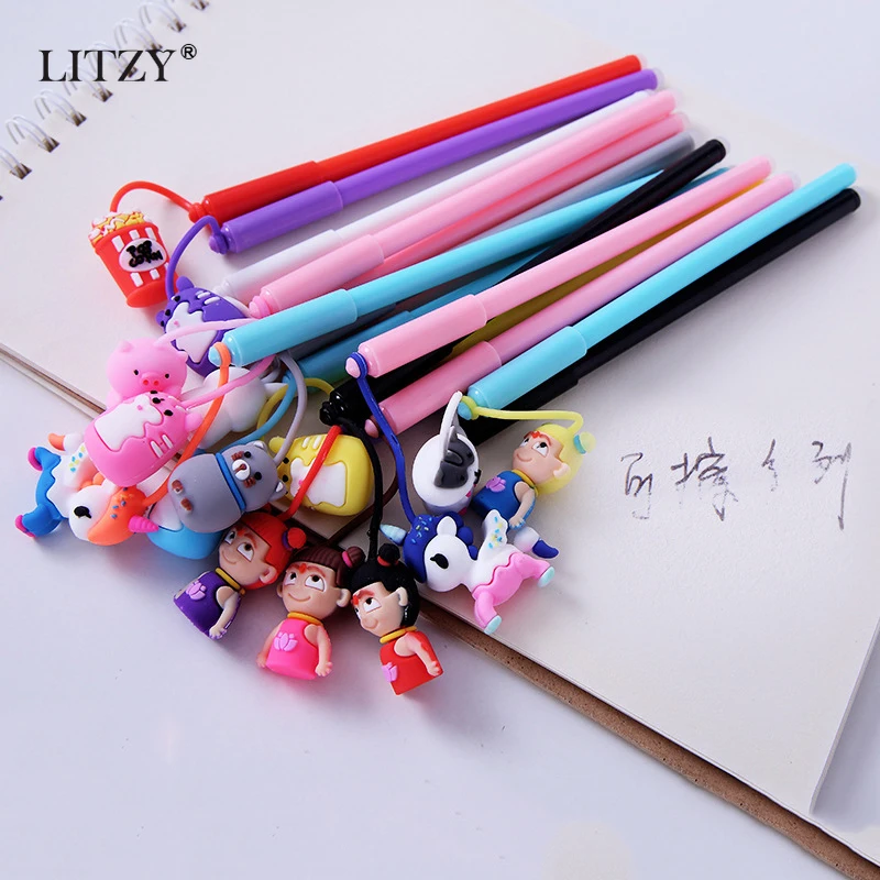 LITZY 6 шт./компл. стираемая гелевая ручка Kawaii Единорог животное Набор для школы