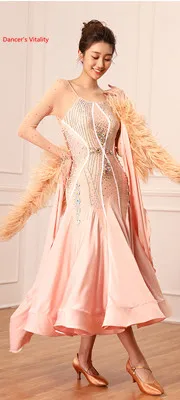 Only Dress as Photo Современный танцевальный костюм для выступлений, Сетчатое платье с перьями, бальный джазовый вальс, национальный стандарт, танцевальный сценический костюм - Цвет: Only Dress as Photo