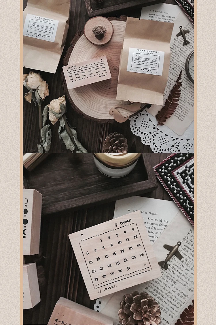 Новое поступление Eclipse винтажный календарь Луны Деревянные Марки для Bullet Journal резиновый стандартный штамп