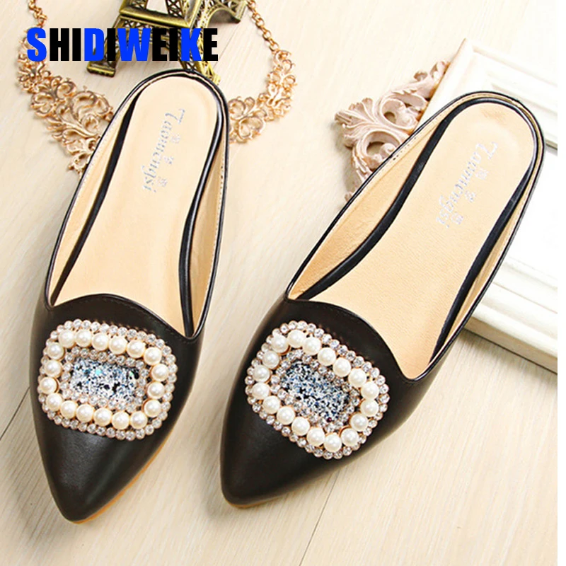 Удобная обувь на высоком каблуке Большой размер 43 Жемчужное Украшение шлепанцы