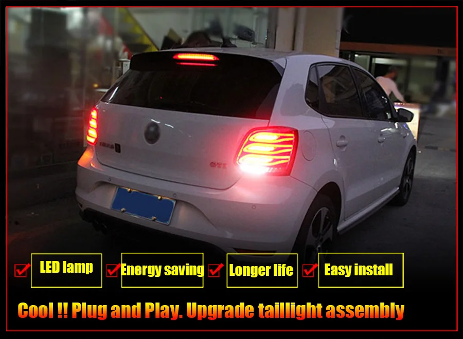 Светодиодный фонарь светильник s в сборе для VW Polo 2011- светодиодный задний фонарь стоп-сигнал заднего хода светильник беспроводной сзади Резервное копирование лампа DRL для хвостовой части автомобиля светильник s