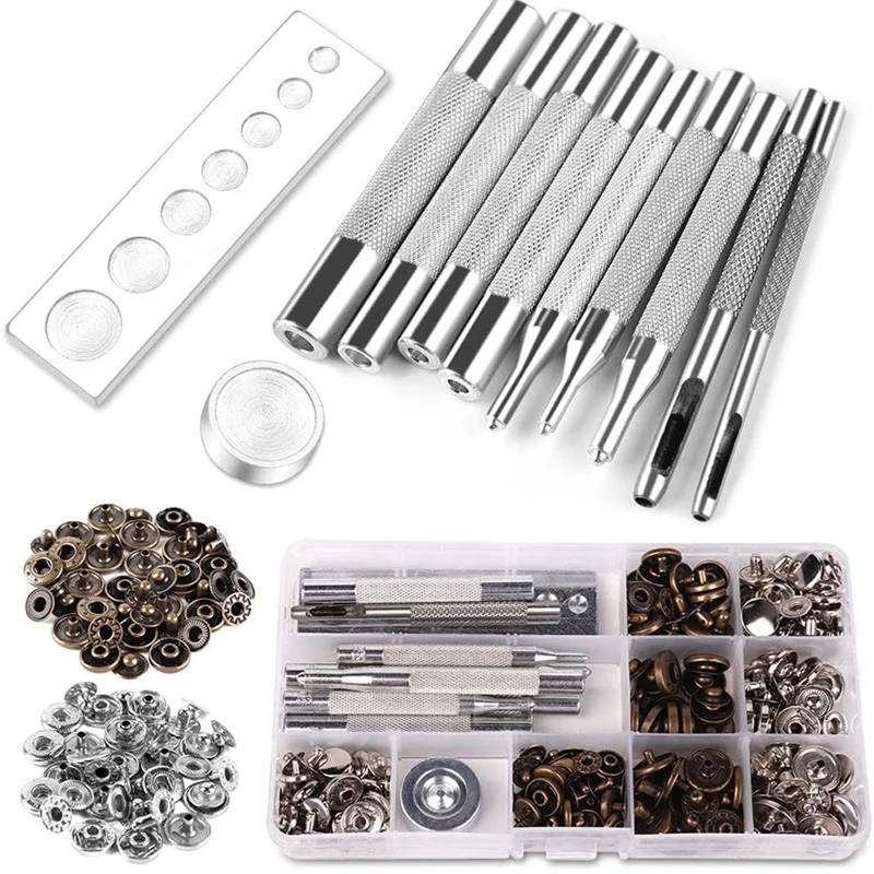 

LMDZ Leather Snap Fasteners Kit,Metal Snaps with Setting Tools for Leather, 2 Color Clothing Snaps Kit for Clothing, Leather