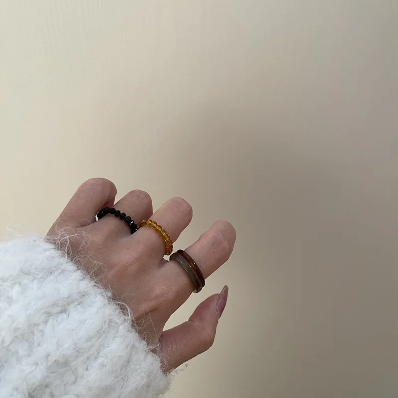 

4Pcs/Set Vintage Geometric Rings Beads Crystal Finger Rings Ring Finger Jewelry Continuous Circle Minimalist Ring Party Jewelry