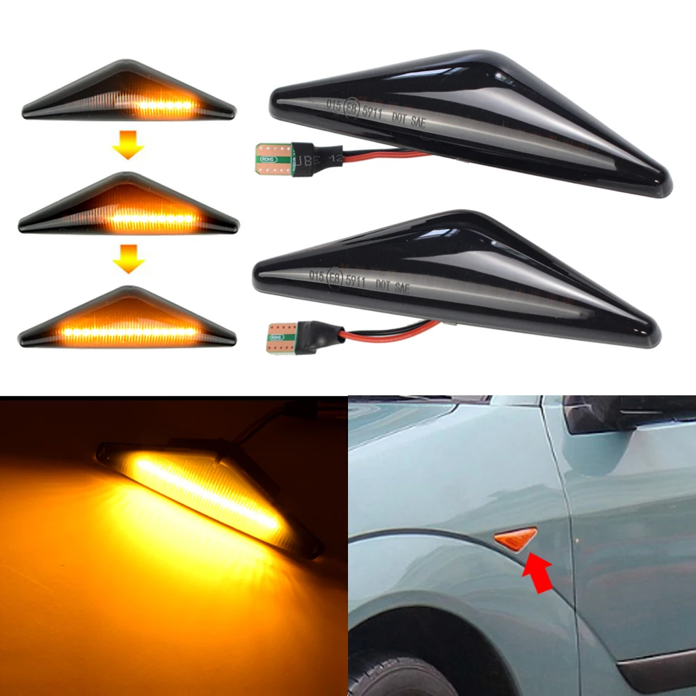 For Ford Mondeo 2000-2007 MK 3 Focus MK1 1998-2004 Dynamic Side led Marker Turn Signal Light Sequential Blinker Light  2pack