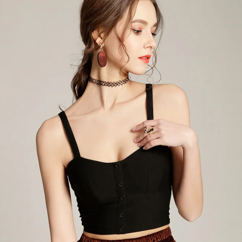 Укороченный топ Женская майка с бретельками сорочка 2019 Летняя Сексуальная без