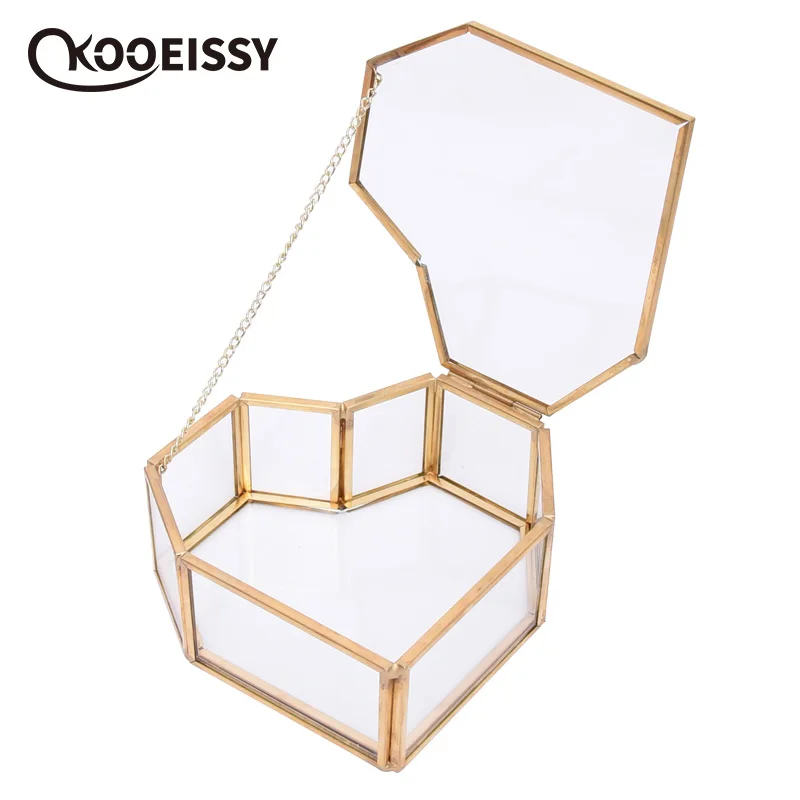 Винтажная Геометрическая стеклянная коробка в форме сердца для свадебных колец