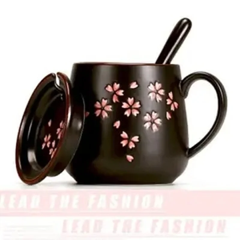 Керамическая кружка с крышкой японский кофейный стакан цветами вишни чашка для