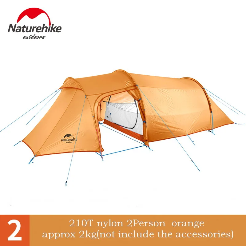 210T orange 2person Naturehike Opalus Открытый Сверхлегкий тоннель с силиконовым покрытием палатка 2 3 4 человек 20D 210T ткань палатки с ковриком зеленый оранжевый - Цвет: 210T orange 2person